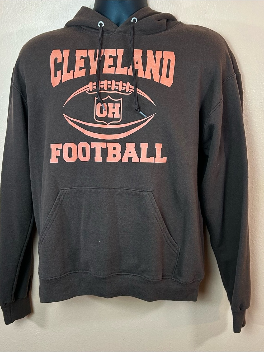 Jerzees Nublend Brown Orange Cleveland Ohio Football Hooded Sweatshirt Hoodie M